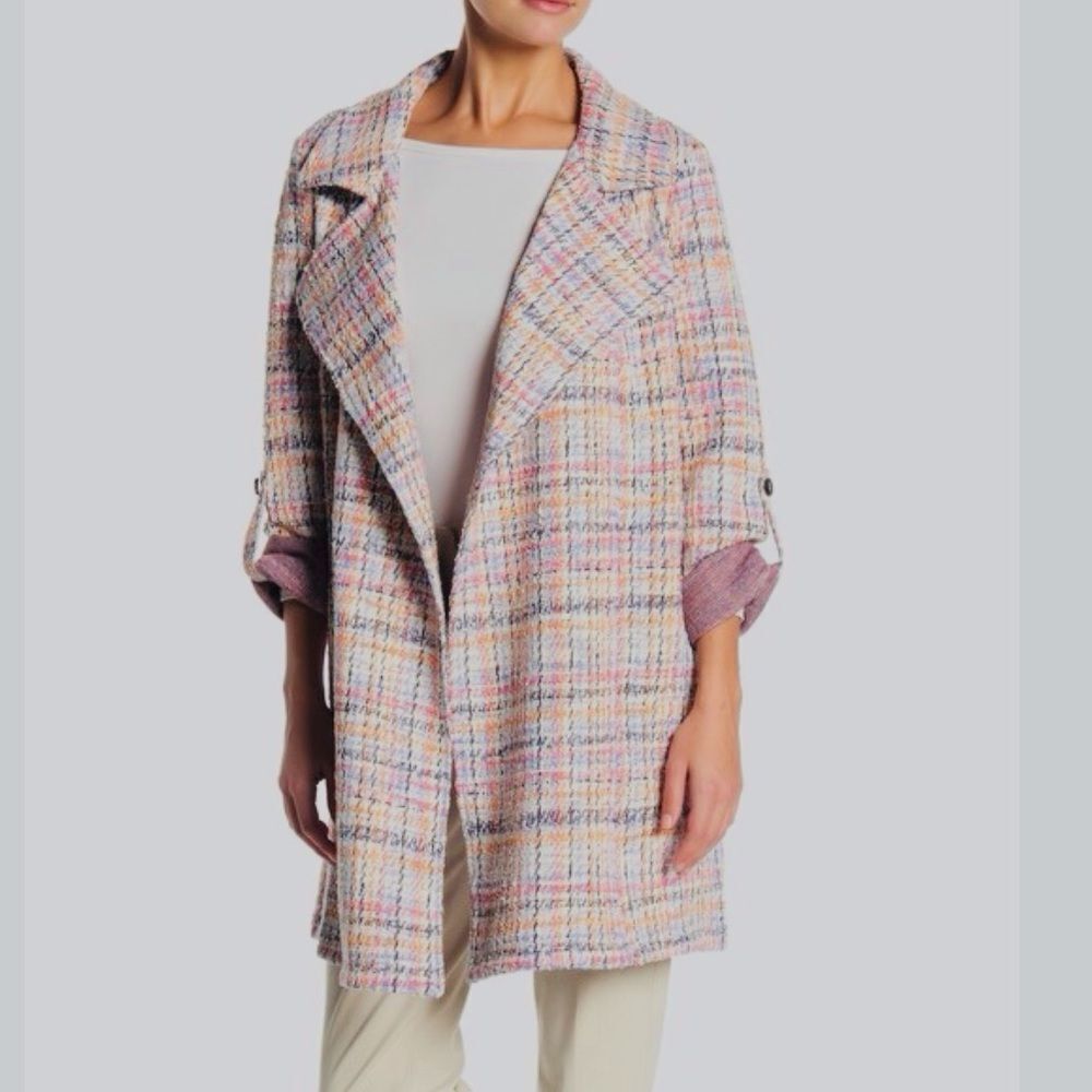 Melloday Tweed bouclé Open Front Mid Length Jacket